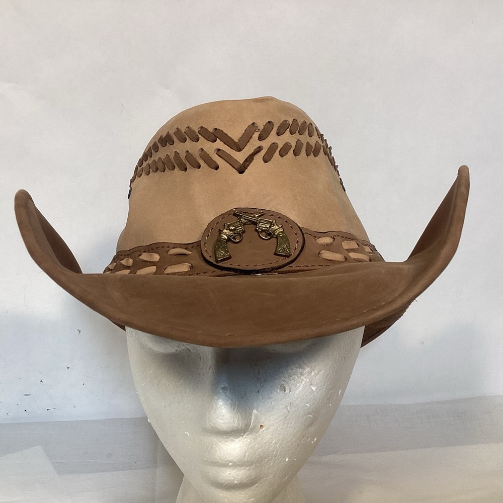 Leather Bullhide Tan And Brown Cowboy Hat Men’s Size medium